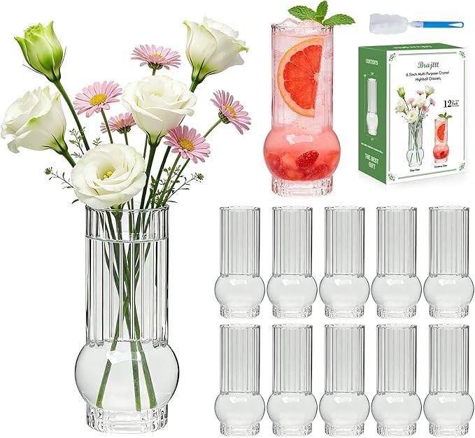 6.5Inch Drinking Glasses for Home Decor, Modern Clear Glass Glass Tumbler Set by Brajttt