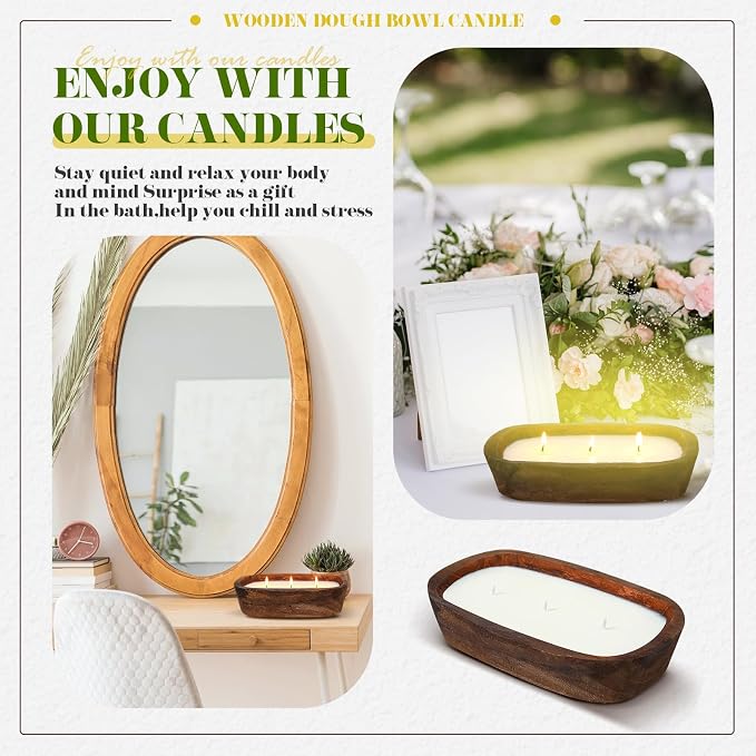 Threlaco 1 Pack 10 Inch Wood Dough Bowl Candles Home Rustic Dough Bowl Soy - Image 5