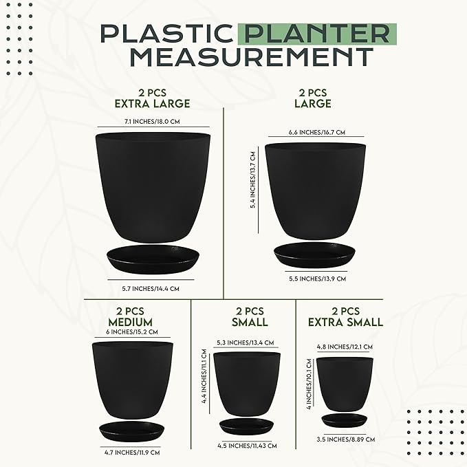 Plant Pots Indoor with Drainage, 10 Pack Multi-Size Planters Set - Image 2