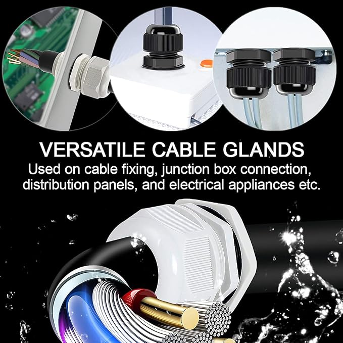 28 Pack NPT 1/4" 1/2" 3/4" Cable Glands Kit Waterproof Adjustable 4-18mm Cable - Image 7
