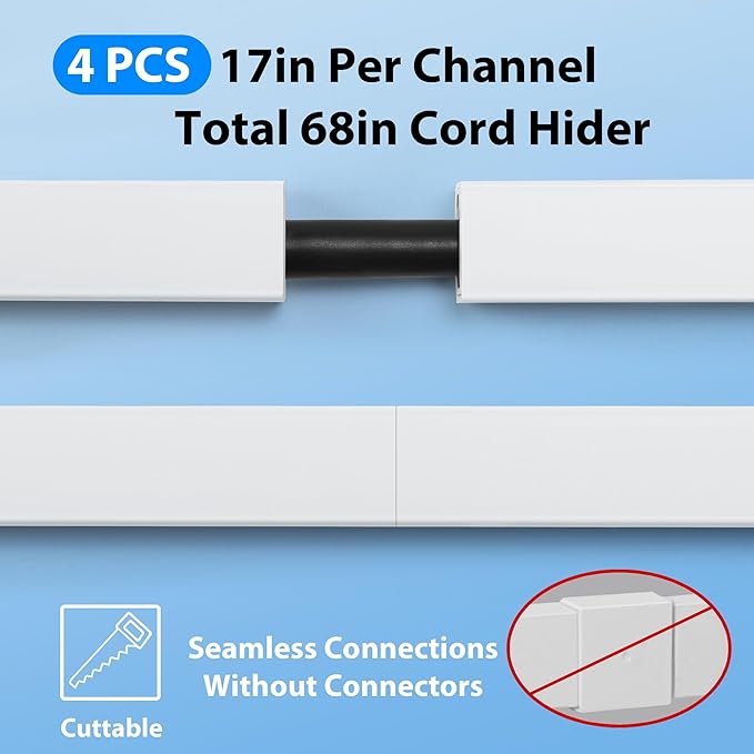 ZhiYo 68" Cord Hider for 1 Cable, Small Beige Wire Covers, 0.6" W x 0.4" H | - Image 5