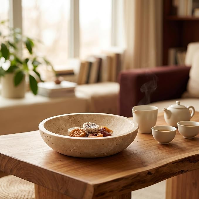 7.87" Natural Travertine Stone Decorative Bowl, Limestone | Marble bowl - Image 7