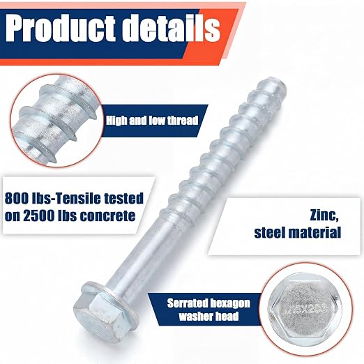 Tandefio 20 Pack 5/8 x 7 Concrete Anchors and Screw Kits Galvanized | Large - Image 3