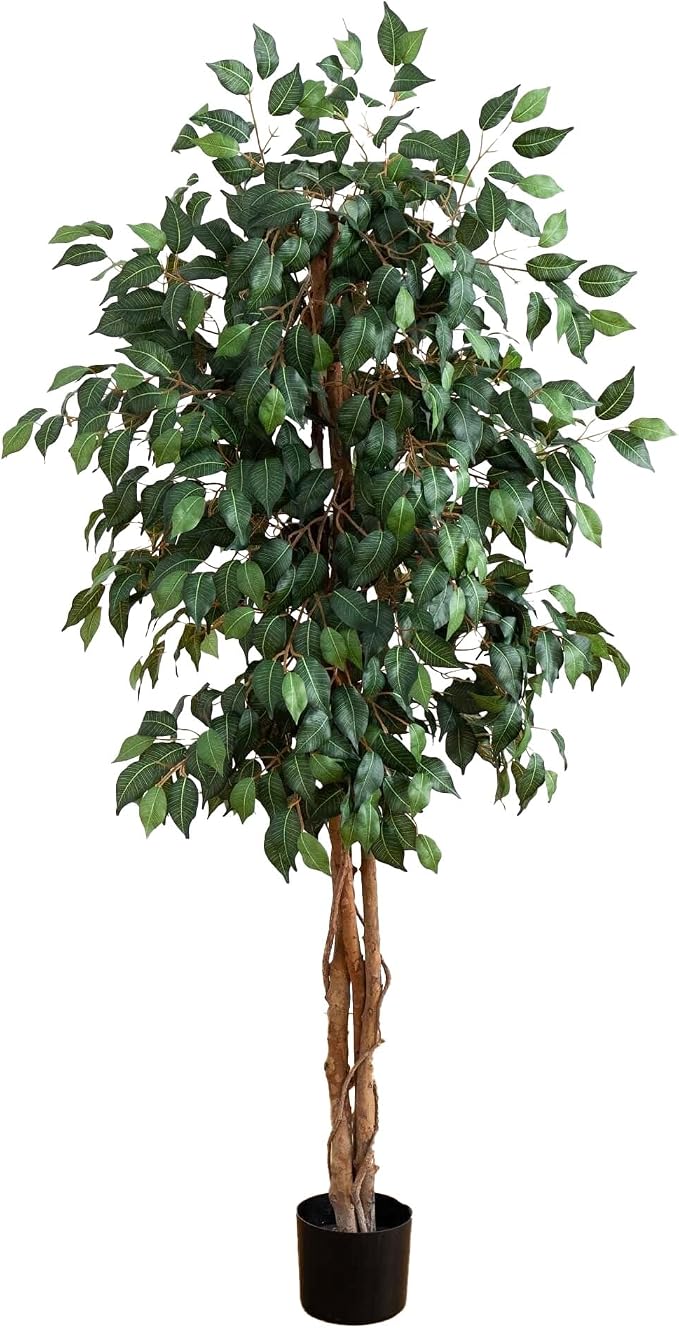 Nearly Natural 5ft Artificial Ficus Tree, Triple Trunk Faux Greenery by NearlyNatural