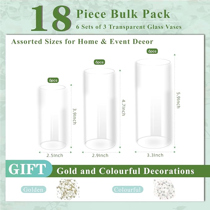 Glass Cylinder Vase Set of 18 for Centerpieces, 6 inch Tall Clear Vase Floating - Image 2