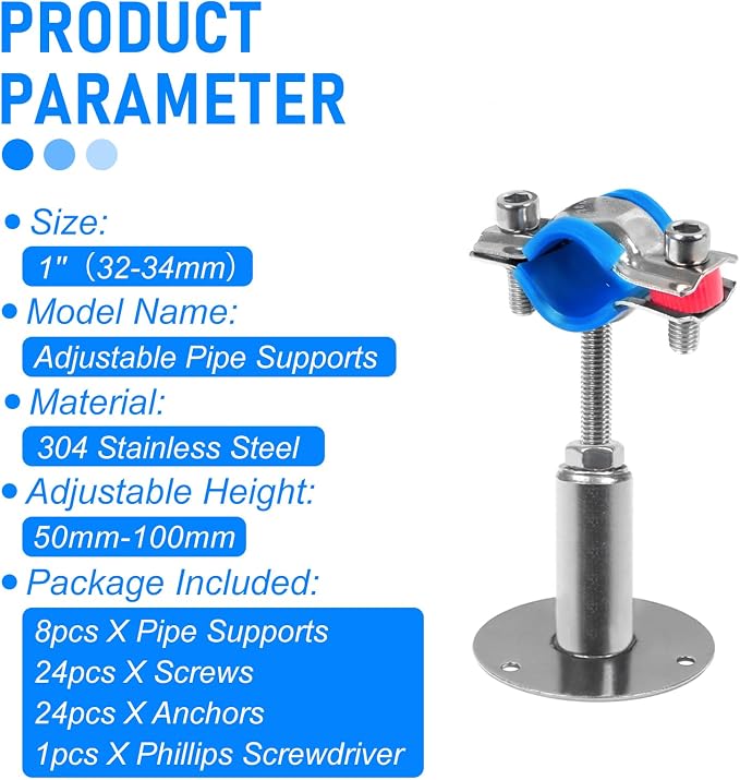 8PCS 304 Stainless Steel Wall Mount Ceiling Mount Pipe Supports, Suitable - Image 5