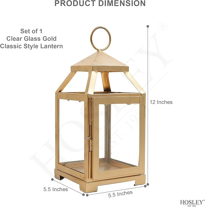 Hosley 12 Inch High Clear Glass and Iron Classic Style Lantern Ideal Gift - Image 8