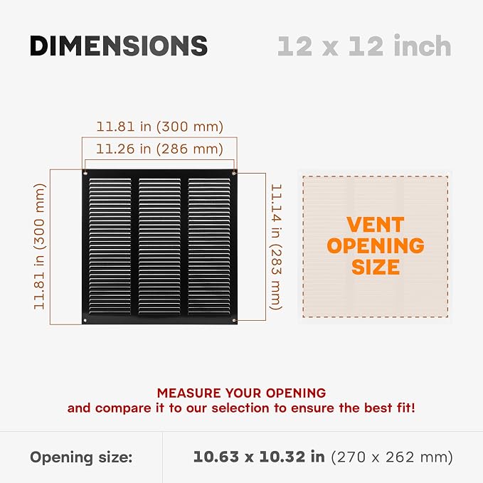 12 x 12 Inch Black Galvanized Steel Return Air Register Vent Cover, AC Vent - Image 2