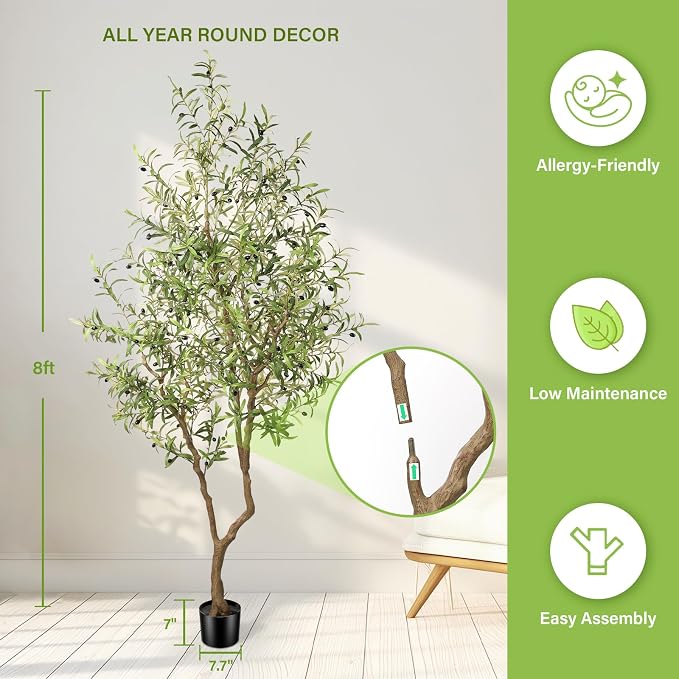 FEELEAD 8ft Faux Olive Tree - Image 4