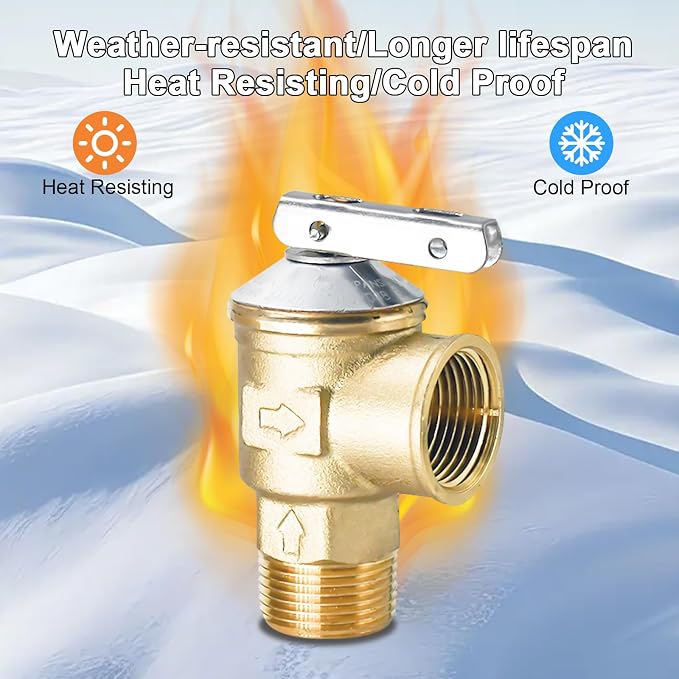 150Psi Temperature and Pressure Relief Valve, 3/4" NPT Threaded, Brass Pressure - Image 4