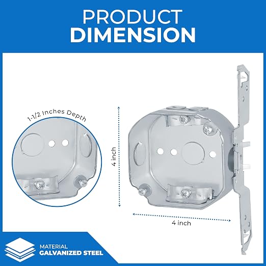 4” Welded Octagon Steel Electrical Box| 1-1/2" Deep Box 1/2” Knockouts - Image 3