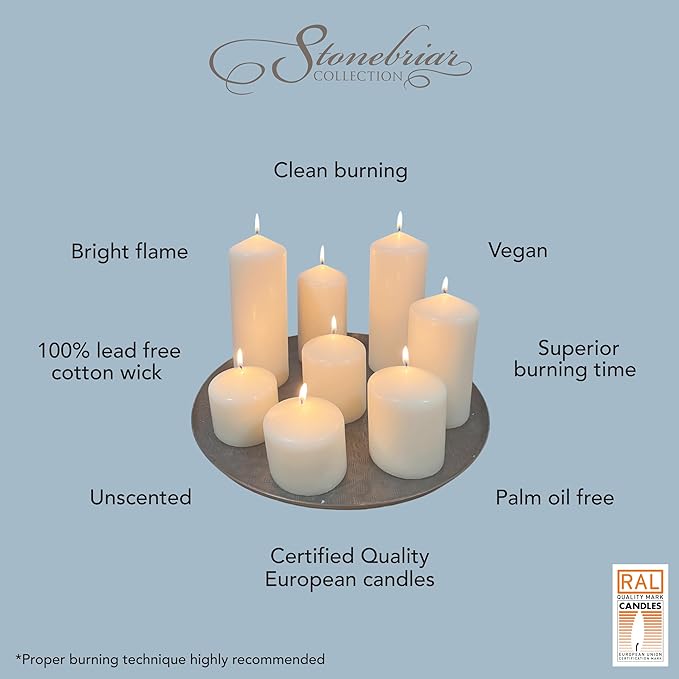 Stonebriar Unscented White Tall Pillar Candles, 18 Hour Burning Candle Pillars - Image 5