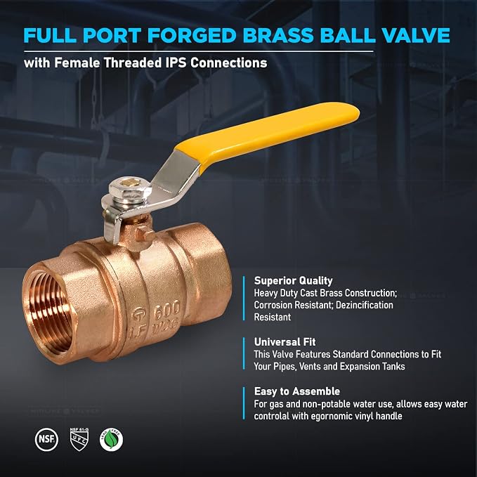 Midline Valve 822T223-NL Premium Full Port Ball Valve Brass, 1 in. FIP - Image 3