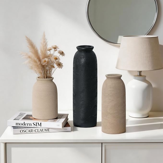 Ceramic Vase Set of 3, Small Flower Rustic Vase Home Decor Neutral Modern - Image 5