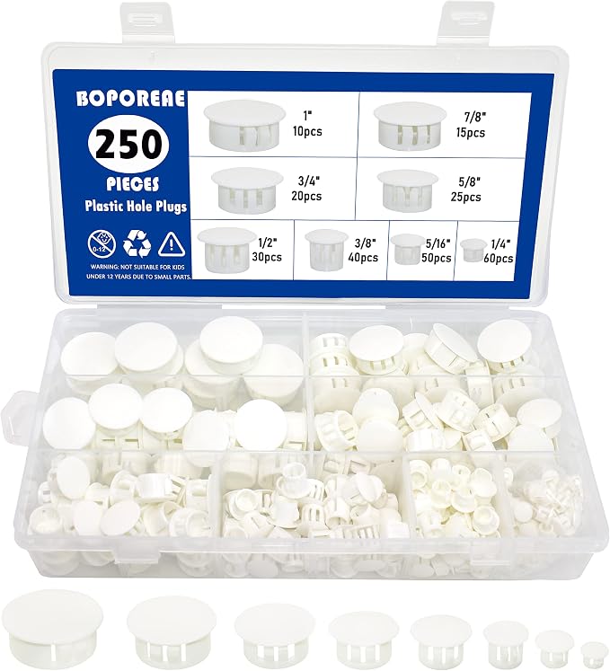 250 PCS 8 Sizes Nylon Plastic Hole Plugs, 1 Inch Round Hole, Flush Type Panel by BOPOREAE