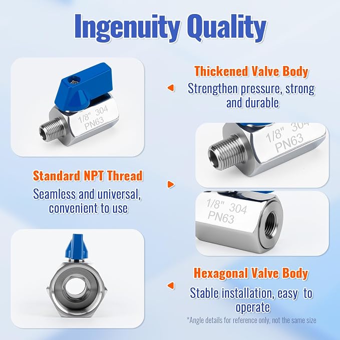 2 Pack 1/8" Mini Ball Valve, 304 Stainless Steel Water Flow Control Male x - Image 4