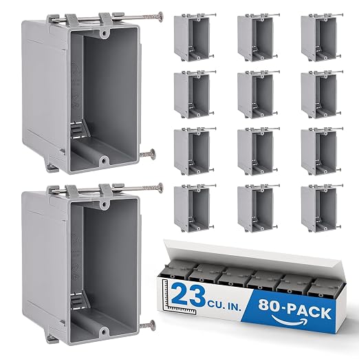 1-Gang New Work Outlet Box, 23 Cubic Inch Single Gang PVC Electrical Box by OhLectric