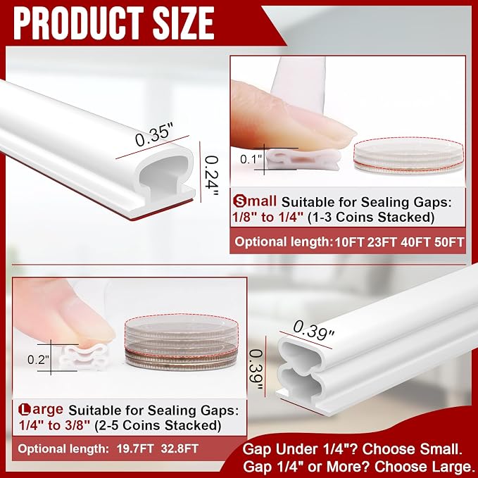 alophoty Door Weather Stripping Door Seal Strip, 0.35"x0.24" | Self-Adhesive - Image 4