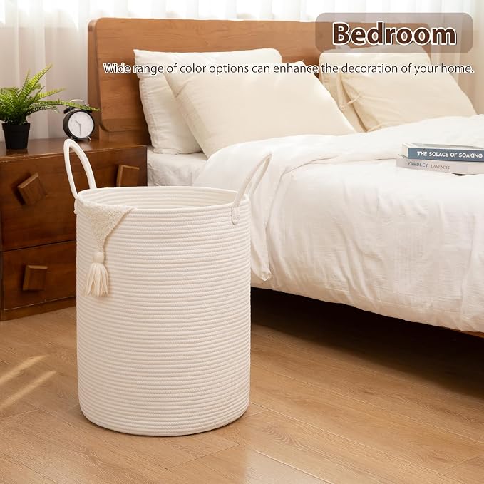 OIAHOMY 60L Nursery Hamper Laundry Basket Laundry Hamper White | collapsible - Image 5
