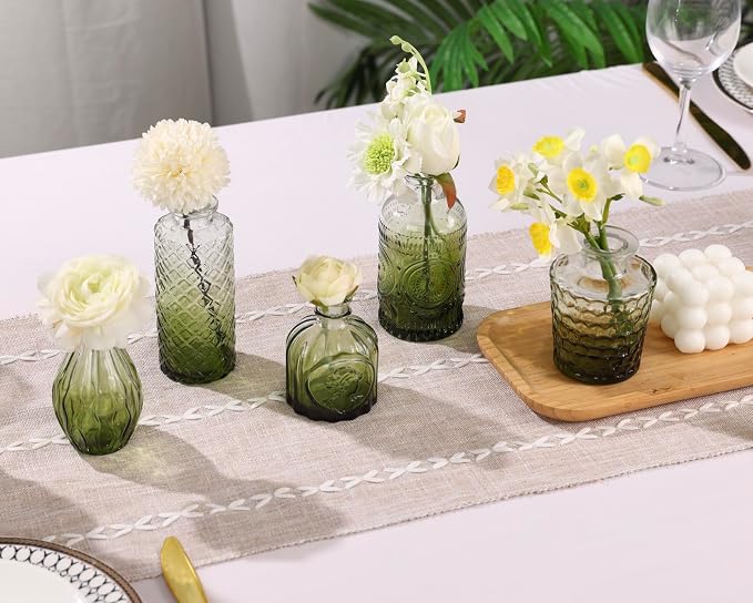 5pcs Green Glass Bud Vase Set, Small Flower Vases - Image 4