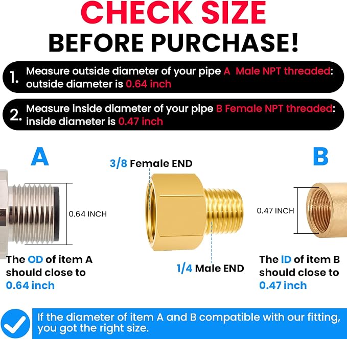 SDTC Tech Brass Pipe Fitting 1/4 NPT Thread Male to 3/8 NPT Thread Female | - Image 3