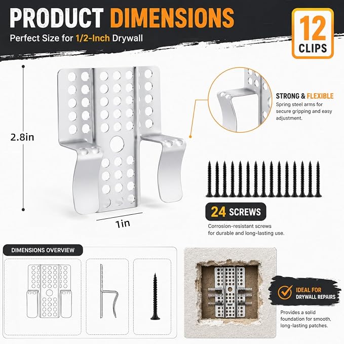 12 Pack Drywall Repair Clips Stainless Steel - Image 3