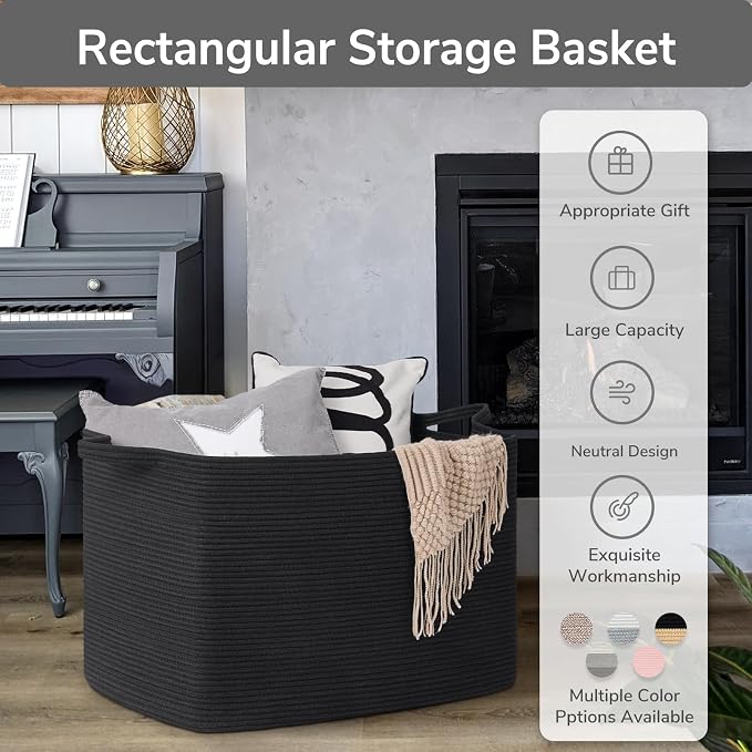 Goodpick 105L Extra Large Woven Rope Blanket Basket, Pillows & Clothes - Image 7