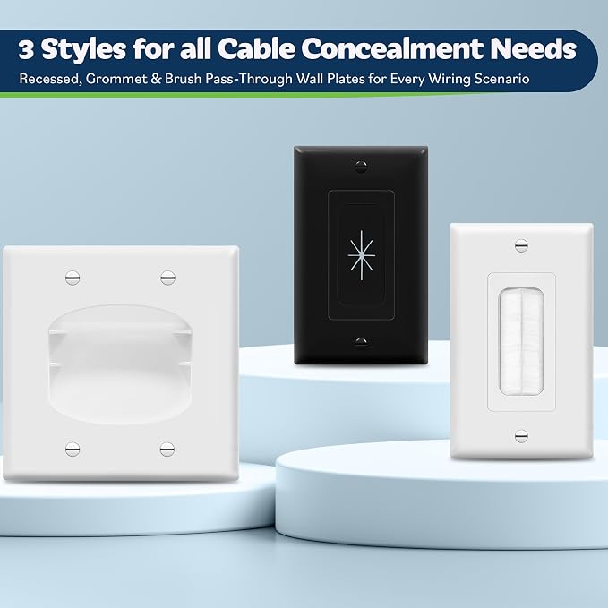 TOPGREENER 1-Gang Flexible Rubber Cable Pass-Through Wall Plate, wall-mount TVs - Image 7