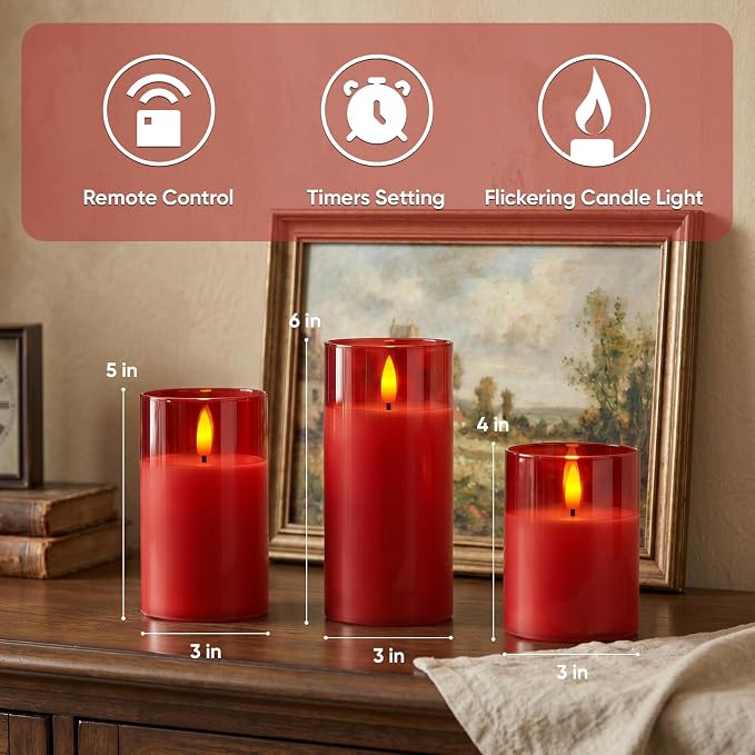 Amagic Red Glass Flameless LED Candles Battery Operated - Image 5