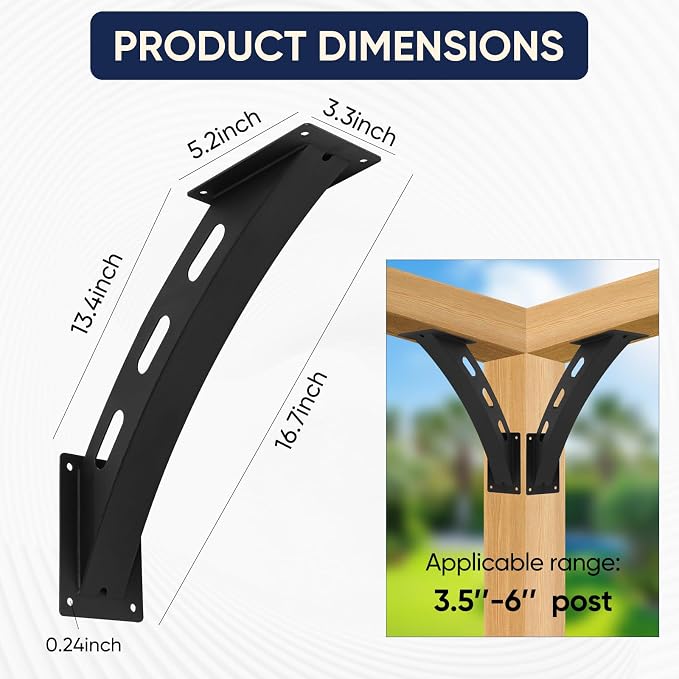 8-Pack 45 Degree Curved Pergola Beam Corner Support Brackets | Bent arc frame - Image 2