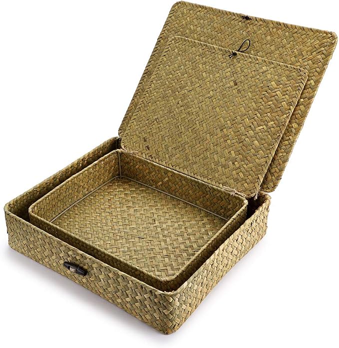 Hipiwe 2 Packs Flat Wicker Basket Box - Image 3