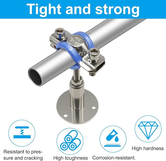 2 PCS 304 Stainless Steel Ceiling Mount Pipe Support Bracket | Heavy Duty - Image 2