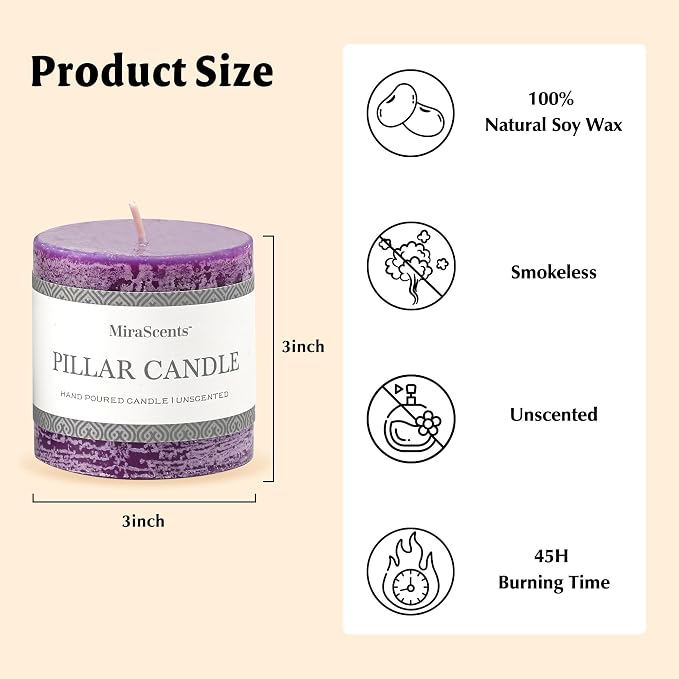 3x3 Inch Purple Pillar Candles Set of 3 - Image 6