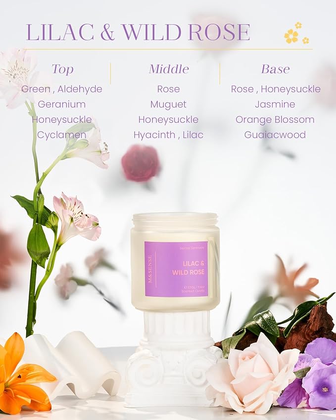 M&SENSE Lilac Wild Rose Scented Candle, 11.6oz 70-Hour Burn Natural Soy Wax | - Image 2