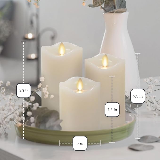 Co. Flameless Moving Flame Pillars, Unscented Wax Melted Edge, AA Batteries - Image 5