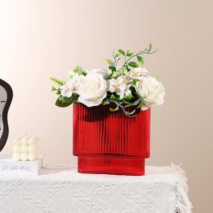 Ribbed Vase, Modern Vases for Living Room, Dining Table, 7 Inch - Image 5