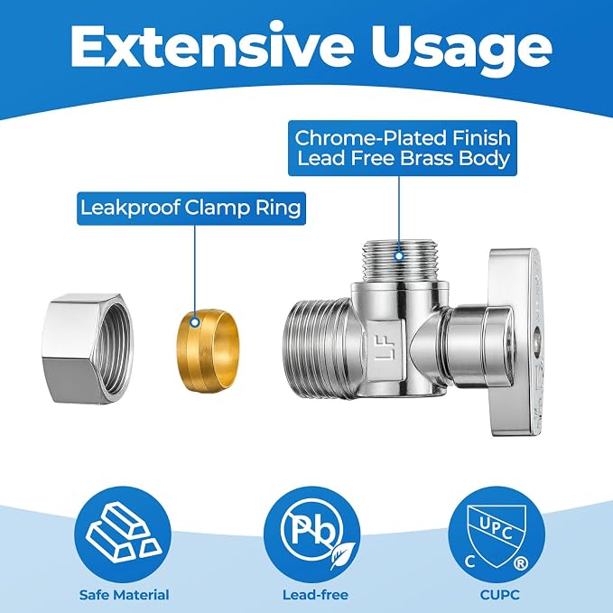 4 Pack Angle Stop Valve, 1/4 Turn Water Shut Off Valves, 1/2" Nominal - Image 4