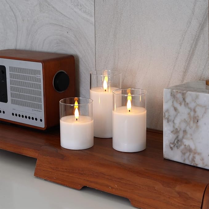 Amagic White Glass Flameless LED Candles Battery Operated - Image 2