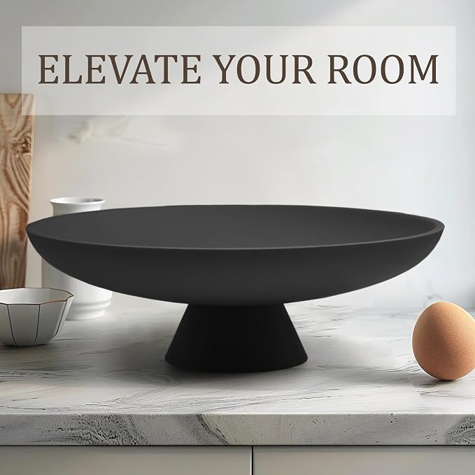 LIN CHUAN Large Decorative Bowl, Resin Pedestal Fruit Bowl, Matte Black | Ideal - Image 3