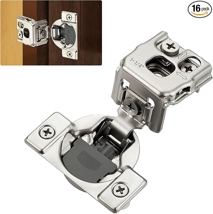 Satin Nickel Cabinet Hinges 1-1/2 Inch Overlay 16 Pack | Stainless Steel Build by HomeExpert