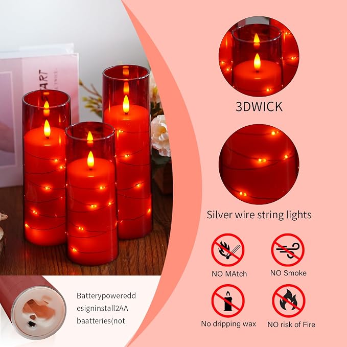 Flameless Candles, with Embedded Star String, Battery Operated Candles - Image 6