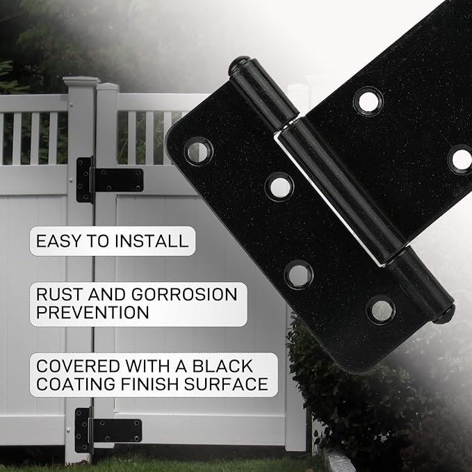 2 Pack 6” Heavy Duty Gate Hinges, 280 Lbs Capacity Black Door Hinges | T Gate - Image 4