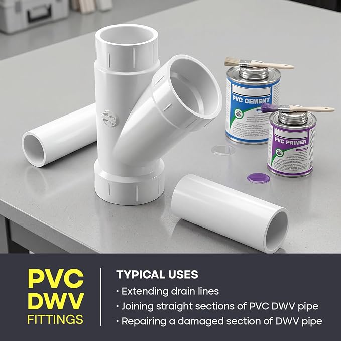 SUPPLYGIANT™ 2" x 1-1/2" x 2" PVC DWV Wye Reducing Hub – White PVC Drain - Image 8