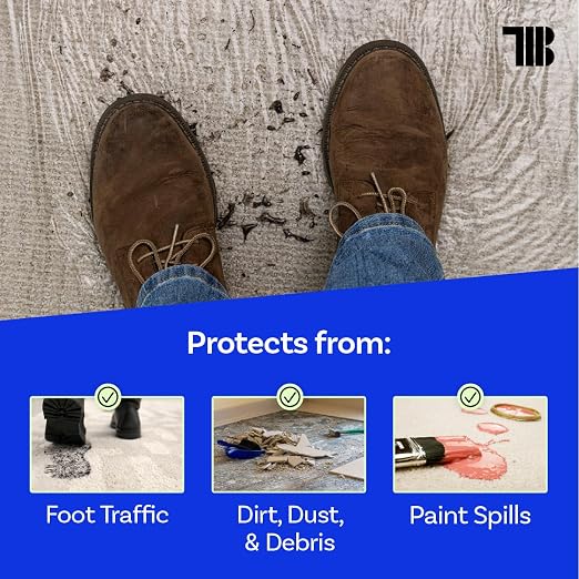 TapeManBlue Carpet Protection Film 24" x 200', 4 Rolls, Self Adhesive Plastic - Image 5