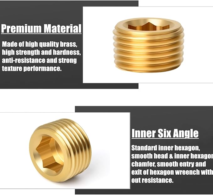 25 Pcs Brass Pipe Plug Fitting Assortment Kit, 5 Sizes 1/8" 1/4" 3/8" 1/2" 3/4" - Image 3
