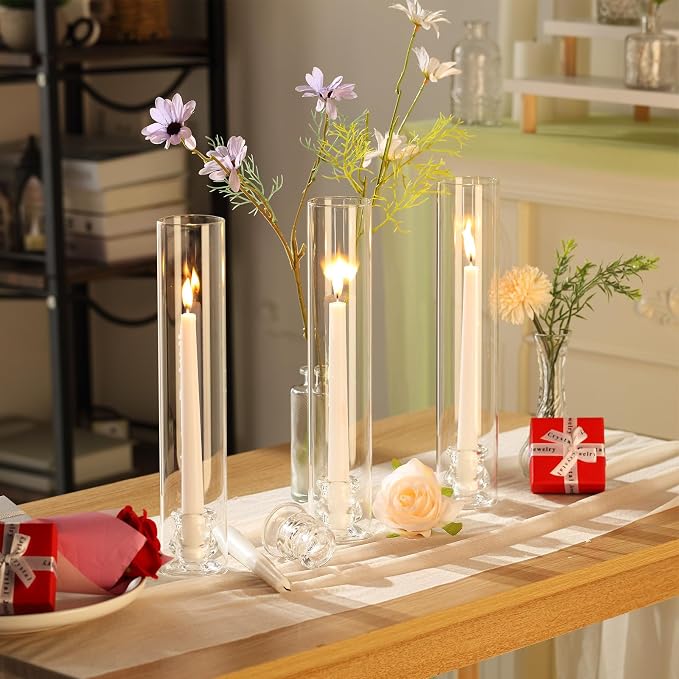 Teenyyou 36 Set Glass Hurricane Candle Holders Candlestick Bulk 12.6", Open - Image 5