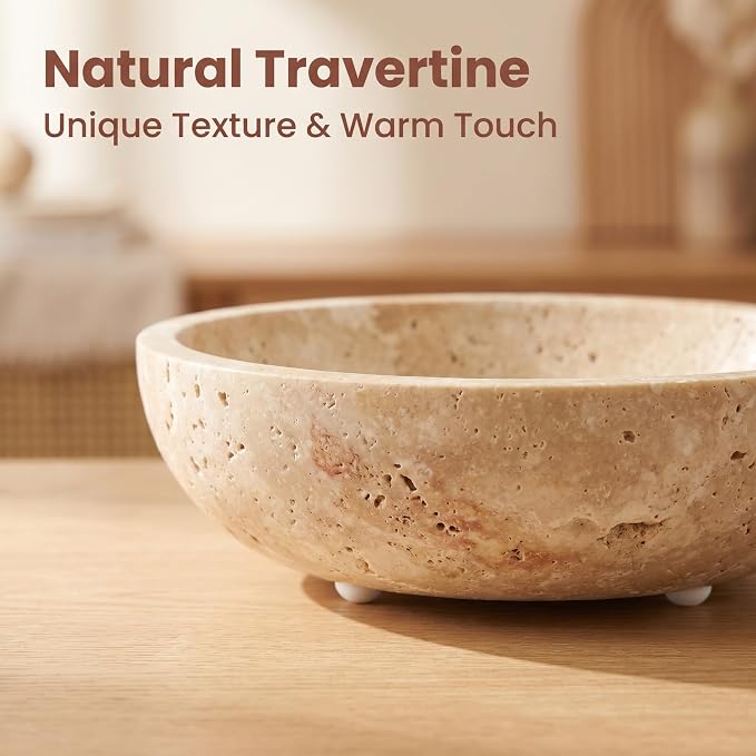 7.87" Natural Travertine Stone Decorative Bowl, Limestone | Marble bowl - Image 9