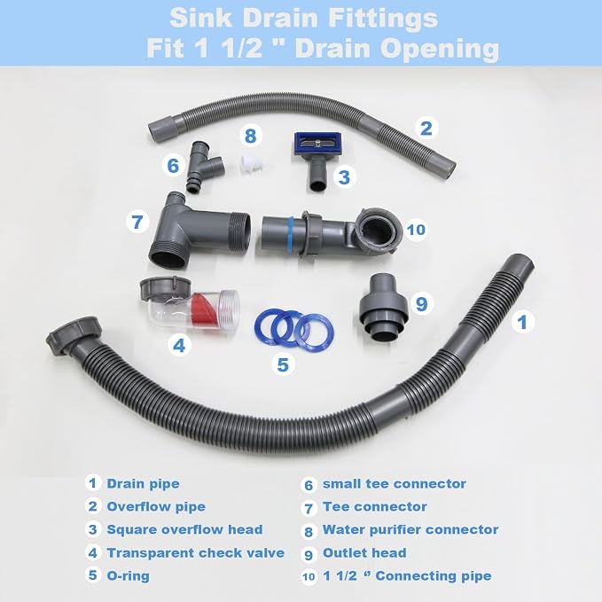 Flexible 1 1/2" Pipe Kit for One Kitchen Sink Space Saving Kitchen Sink Drain - Image 3