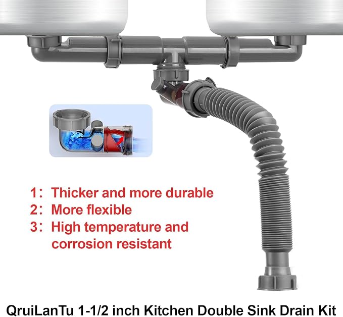 1-1/2 inch Kitchen Sink Drain Kit, space-saving kitchen drain - Image 3