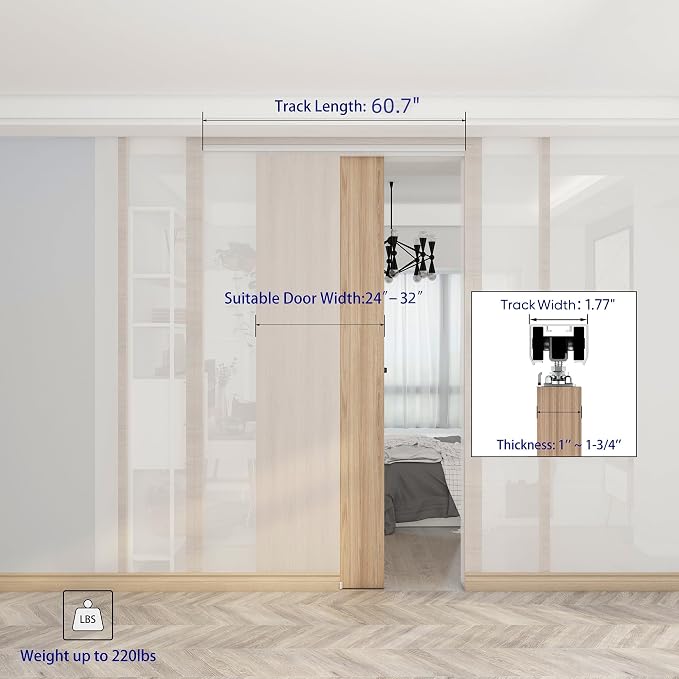JUBEST 5.3FT Commercial Grade Pocket Door Hardware and Track Set, Sliding Door - Image 5